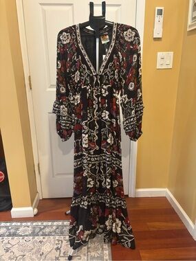 Farm Rio Bohemian Black Floral Long Sleeve Maxi Dress